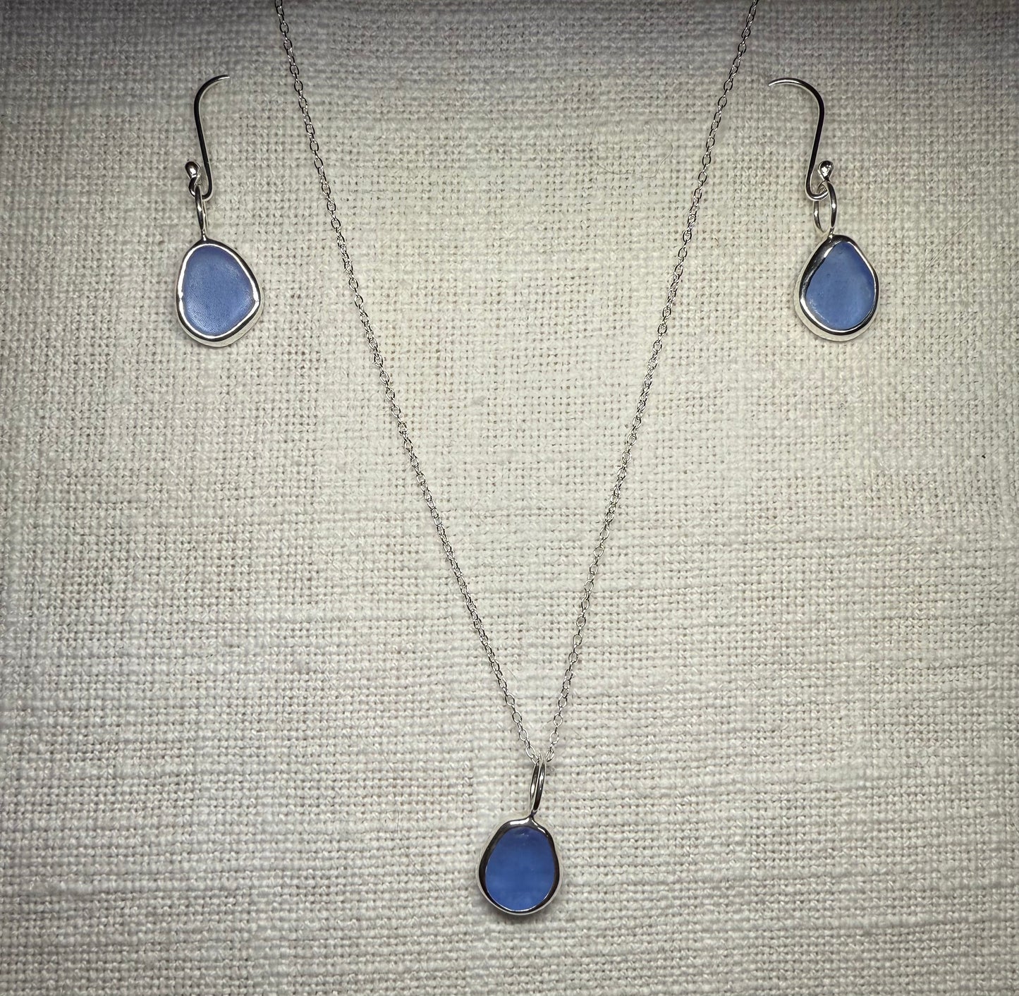 Cornflower Sea Glass Pendant
Necklace with Cornflower Sea Glass French
Hook Earrings Set