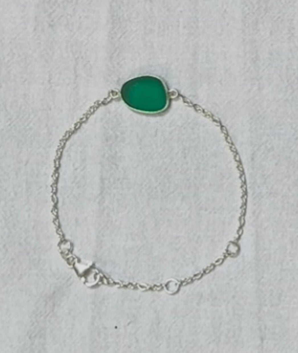 Teal Sea Glass Sterling Silver Bracelet