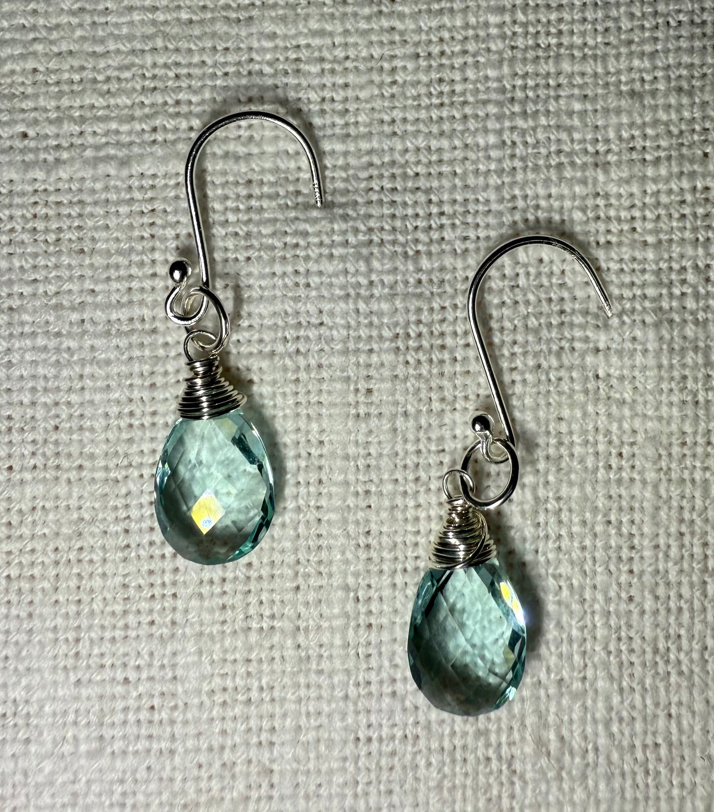 AAA Aquamarine Quartz Gemstone on Sterling Silver
French Hook
Earrings (Pear
Briolette Cut)