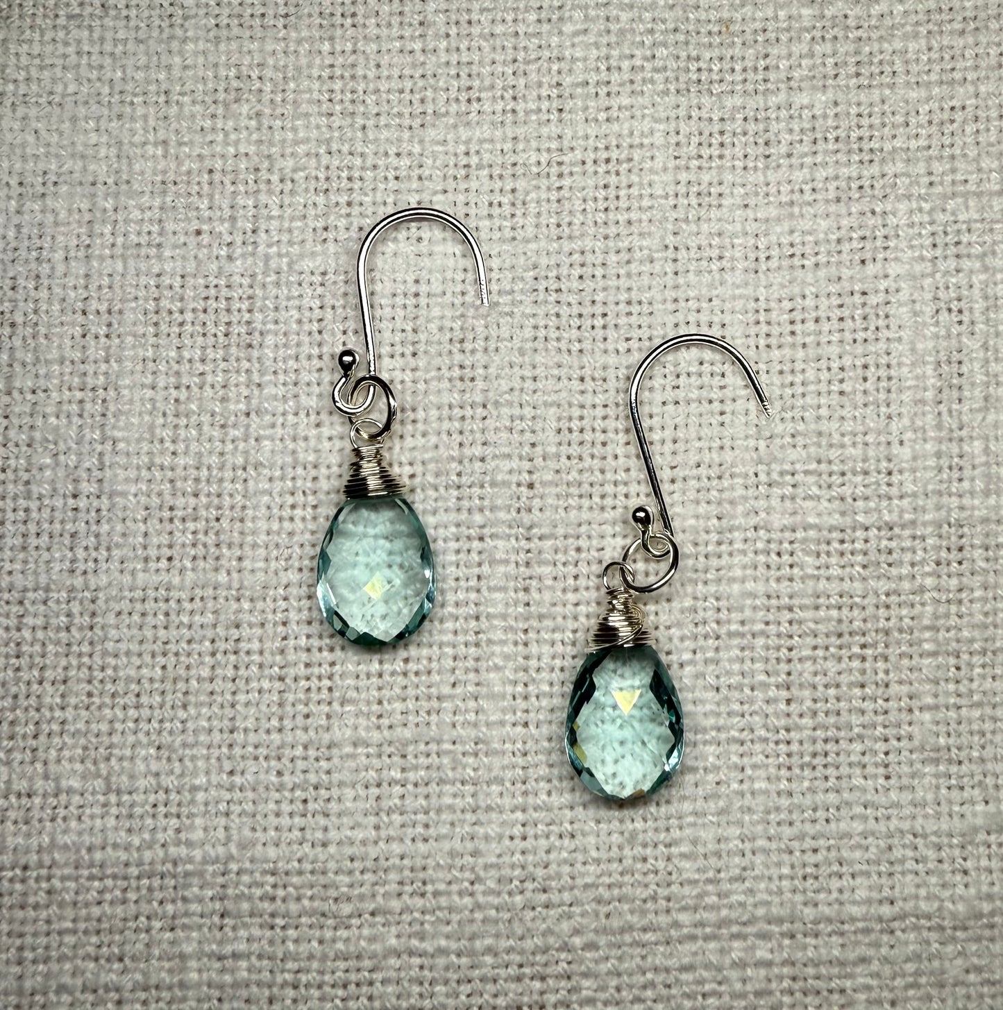AAA Aquamarine Quartz Gemstone on Sterling Silver
French Hook
Earrings (Pear
Briolette Cut)