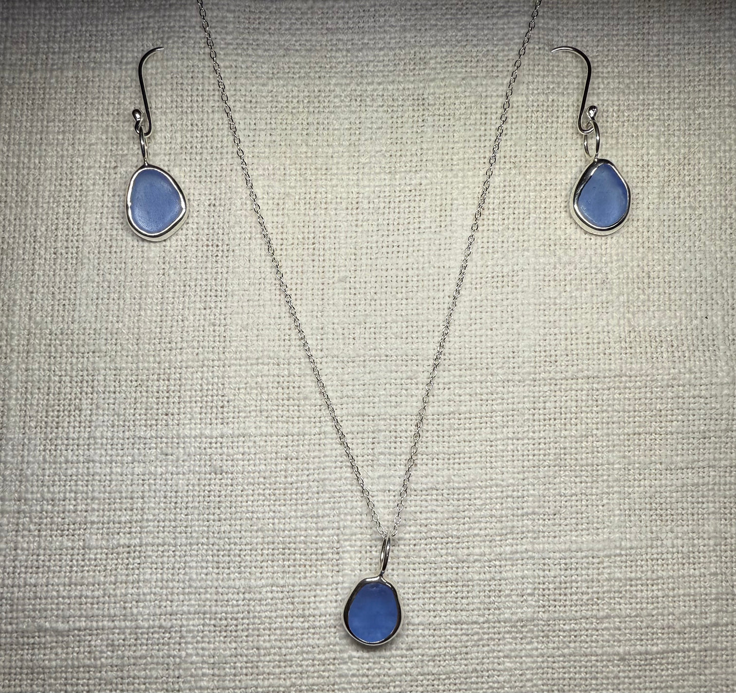 Cornflower Sea Glass Pendant
Necklace with Cornflower Sea Glass French
Hook Earrings Set