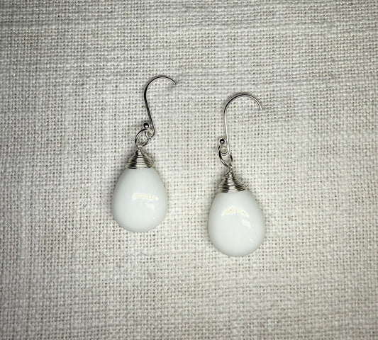 Large White Agate Gemstones on Sterling Silver French Hook Earrings