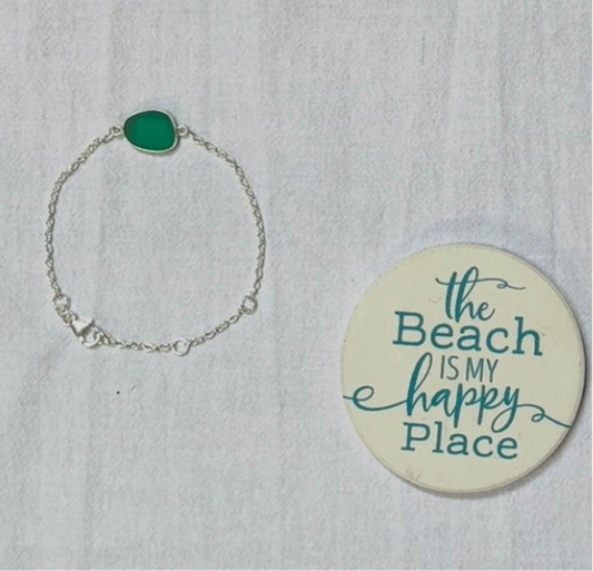 Teal Sea Glass Sterling Silver Bracelet