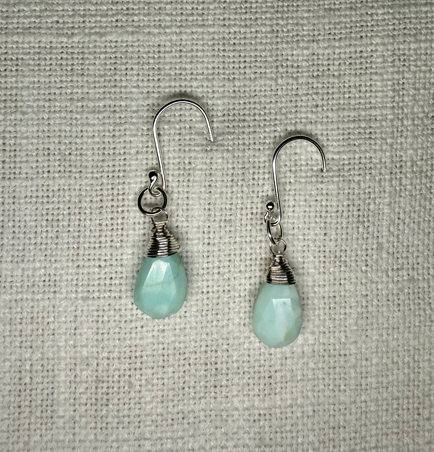 Peruvian Blue Opal Gemstone on Sterling Silver
French Hook
Earrings (Pear
Briolette Cut)