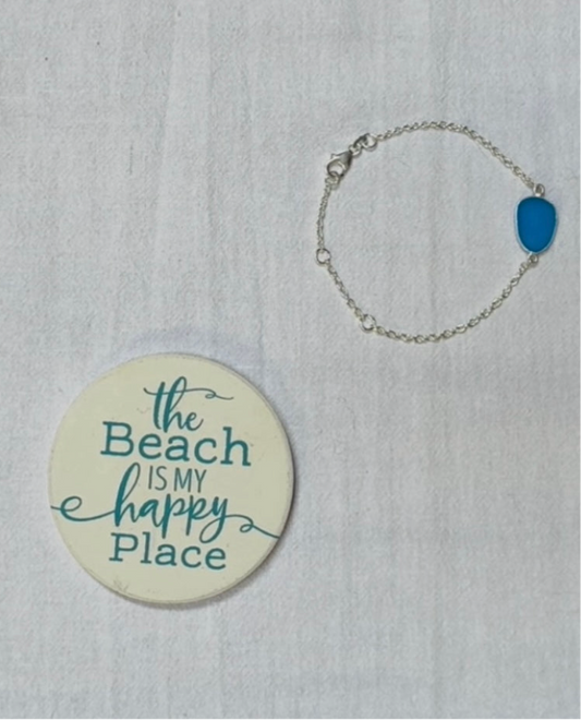 Cobalt Sea Glass Sterling Silver Bracelet