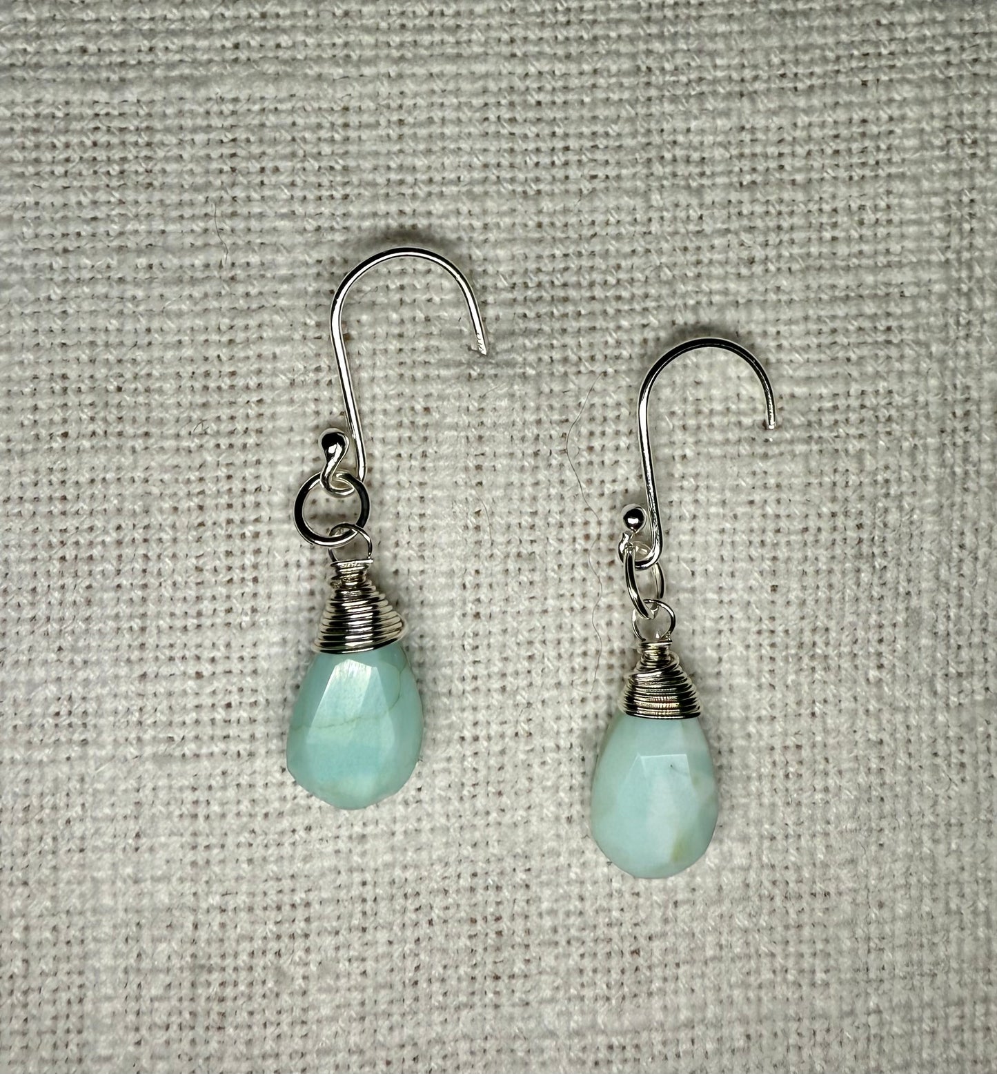 Peruvian Blue Opal Gemstone on Sterling Silver
French Hook
Earrings (Pear
Briolette Cut)