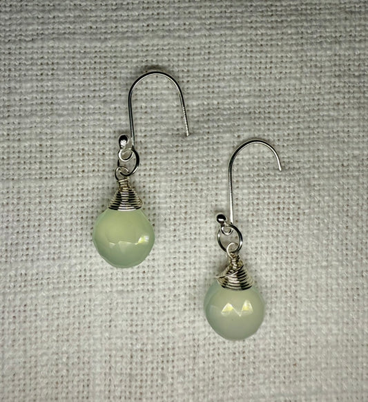 Apple Green Chalcedony (Chrysoprase) Gemstone on Sterling Silver French Hook Earrings (Pear Briolette Cut)