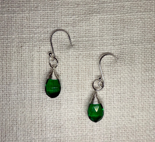 Emerald Quartz Gemstone Earrings on Sterling Silver French Hooks
