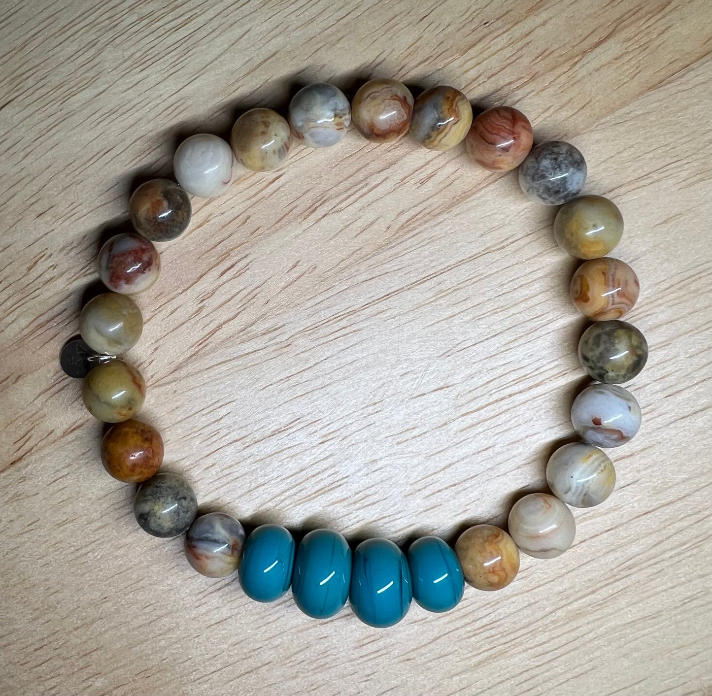 The Hand Blown Blue Glass  Bracelet with Yellow Crazy Lace Agate Bracelet