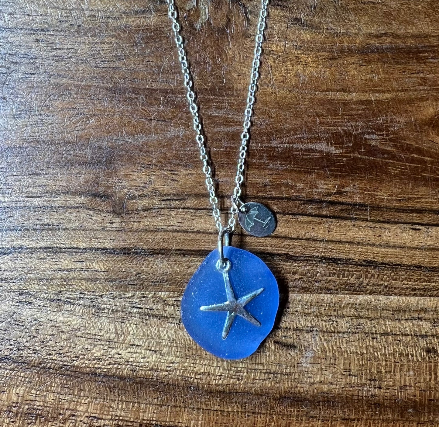 Light Cobalt Sea Glass, Starfish Necklace