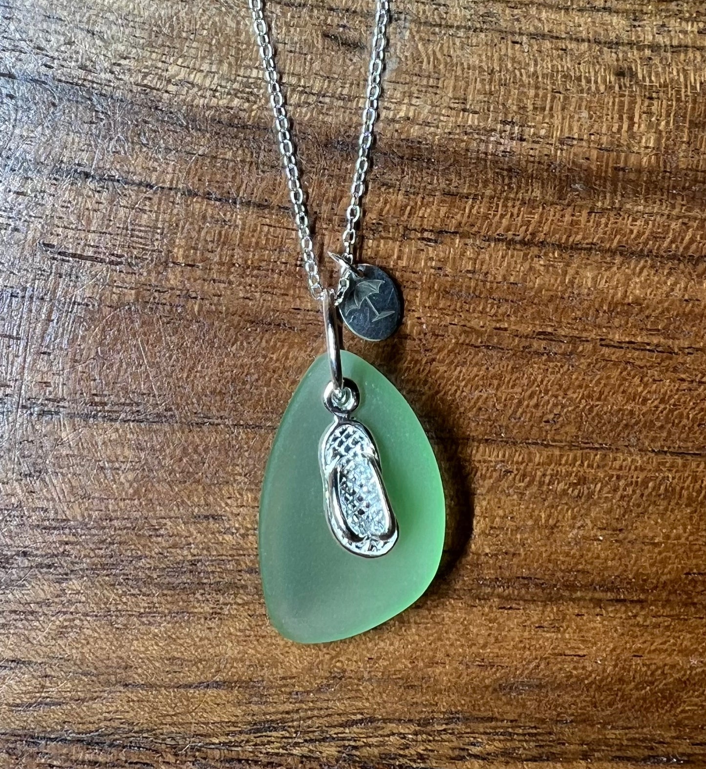 Seafoam Sea Glass, Flip Flop Necklace