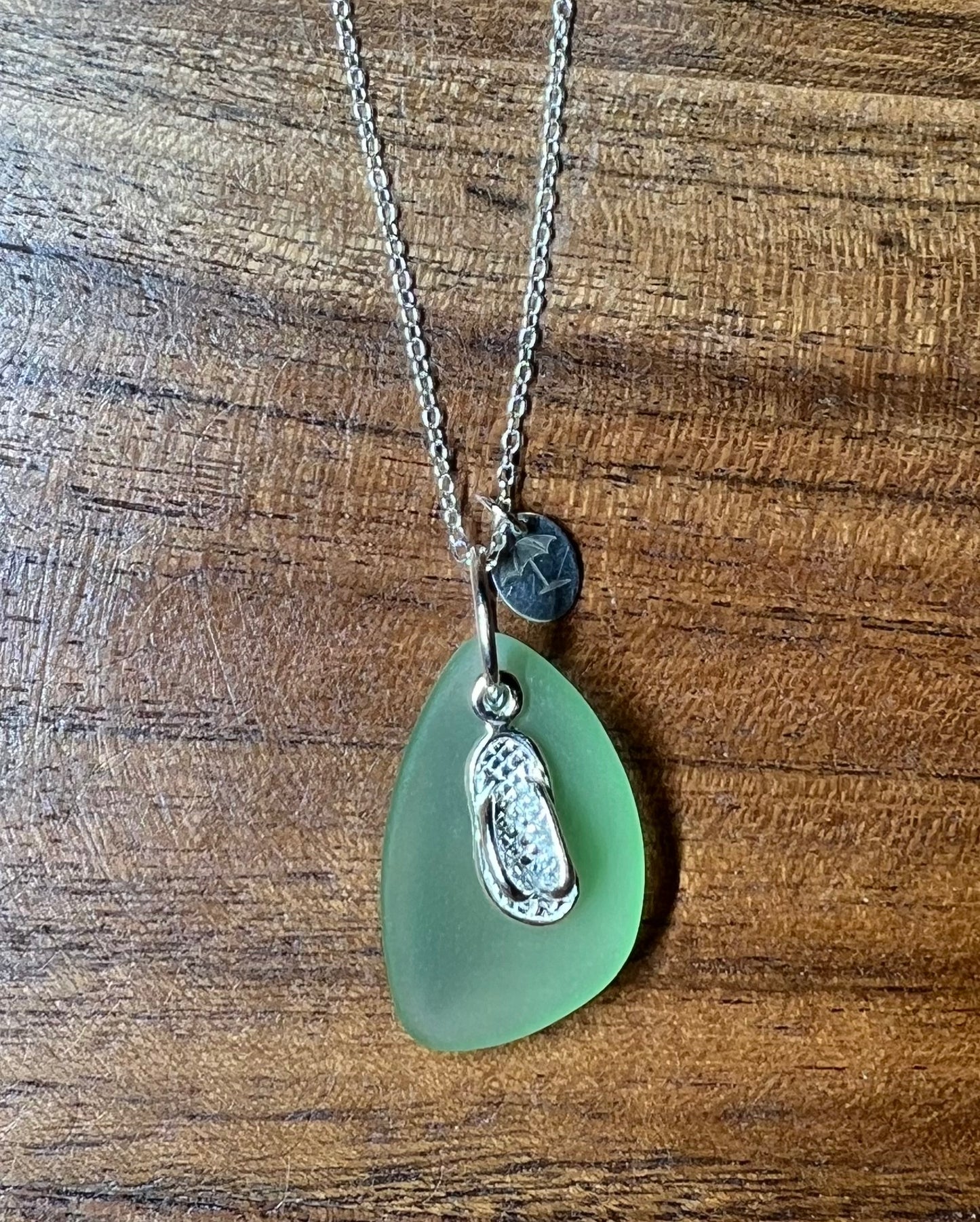 Seafoam Sea Glass, Flip Flop Necklace