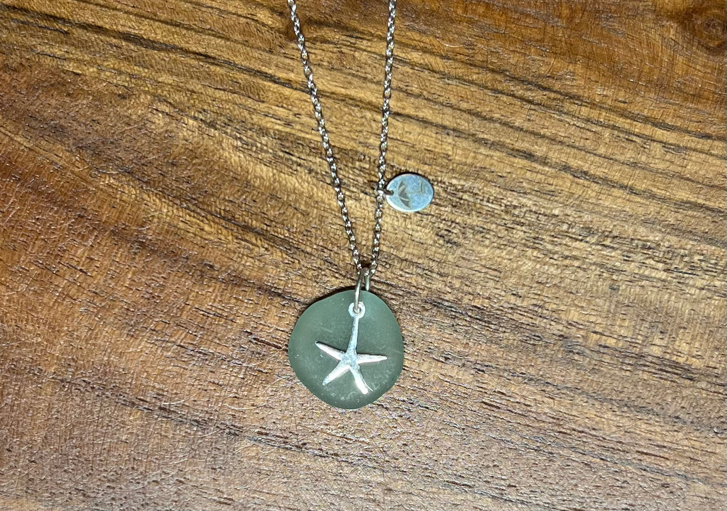 Seafoam Sea Glass, Starfish Necklace