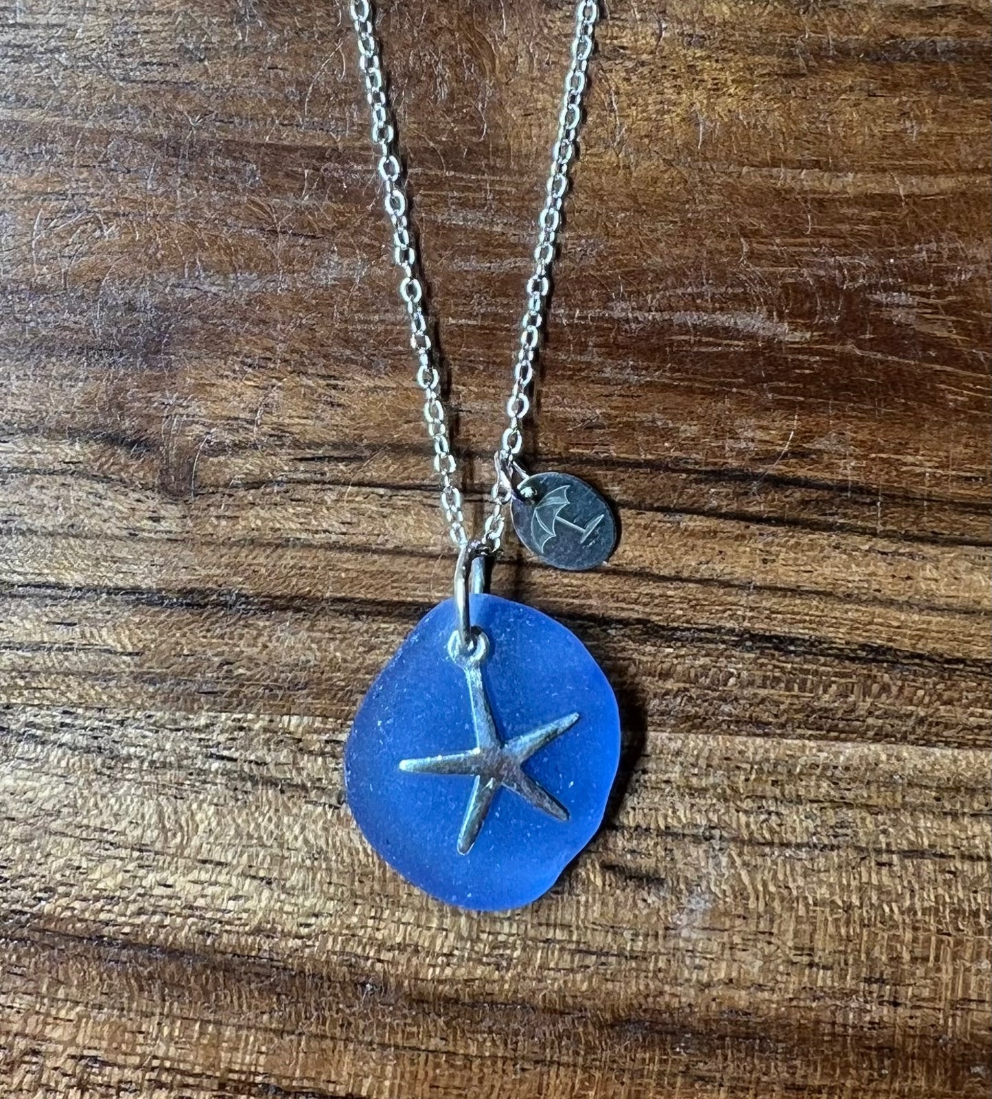 Light Cobalt Sea Glass, Starfish Necklace