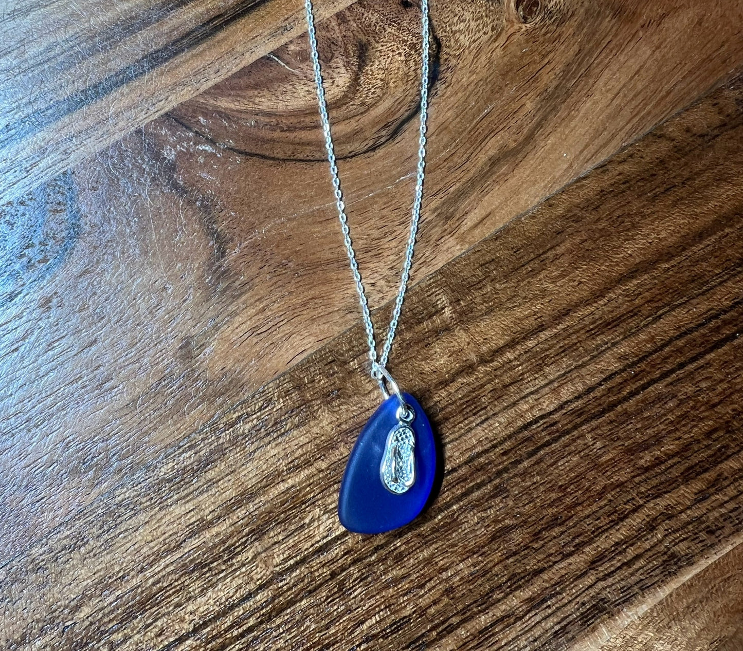 Dark Cobalt Sea Glass, Flip Flop Necklace