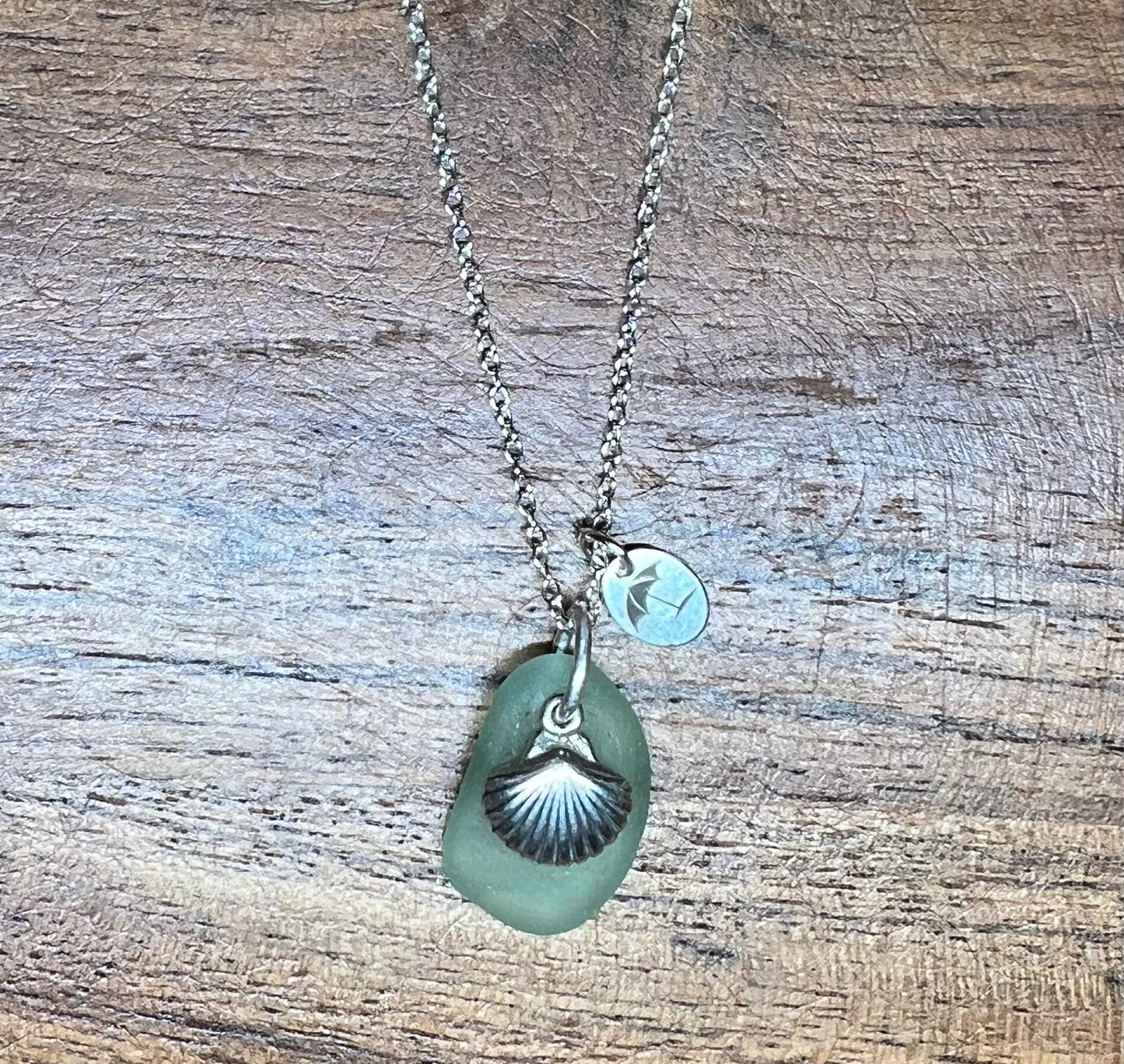 Seafoam Sea Glass, Sea Shell Necklace